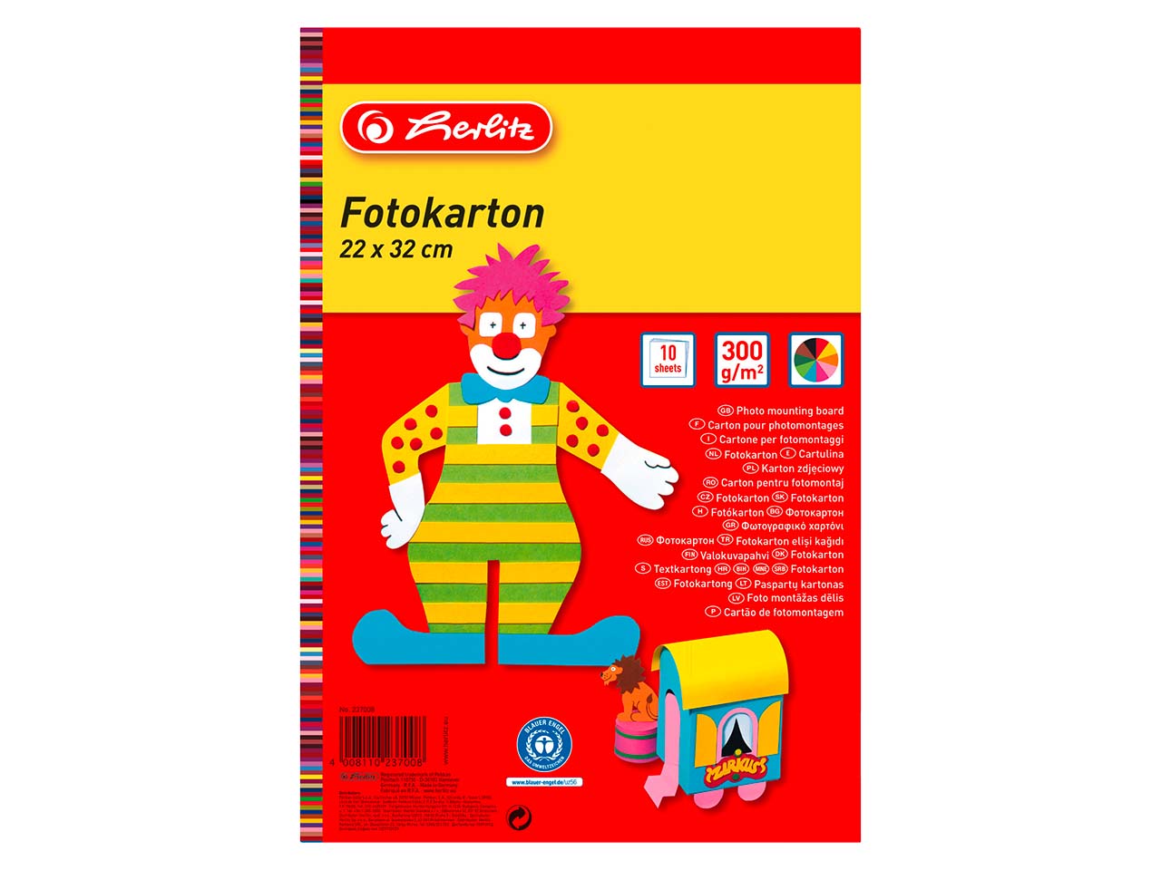 herlitz Recycling-Fotokarton, 32 x 22 cm, 300 g/m², sortierte Farben, 10 Blatt