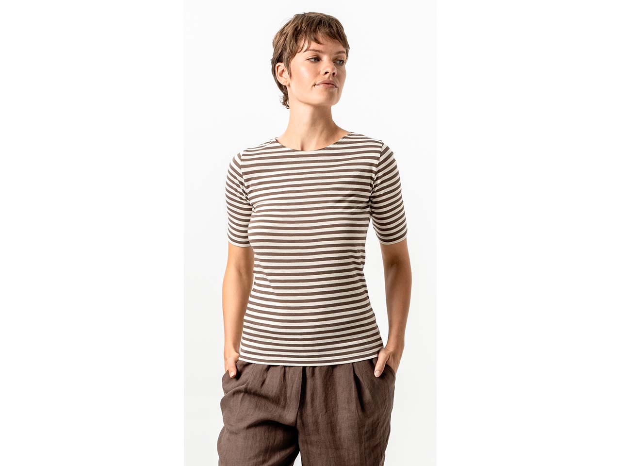 Living Crafts Bio-Damen-T-Shirt "ANNINA" mit Halbarm, earth/chalk, Gr. S