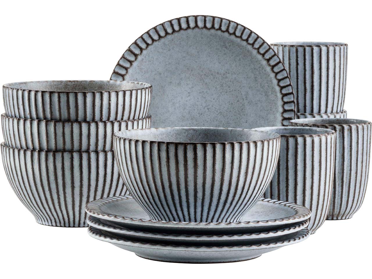 Mäser Frühstück Set 12-tlg. "Ida" Steinzeug, blau