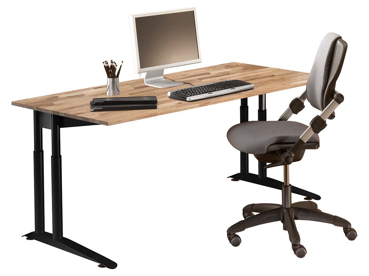 Schreibtisch "CONTACT Pure" höhenverstellbar, 180 x 80 cm, schwarz, Eiche geölt