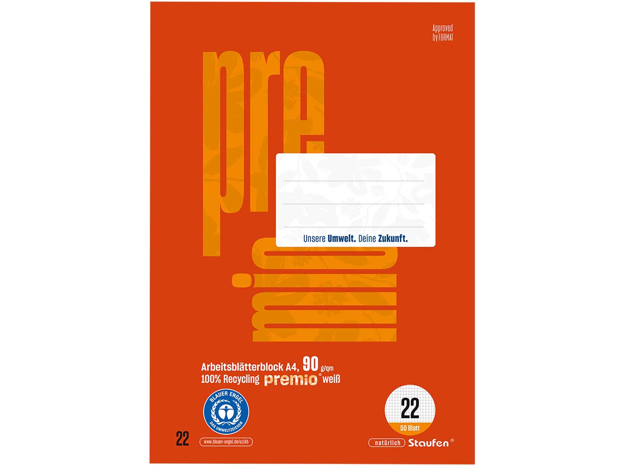 Staufen Arbeitsblätterblock "Premio" DIN A4,  Lineatur 22, 90g/m²