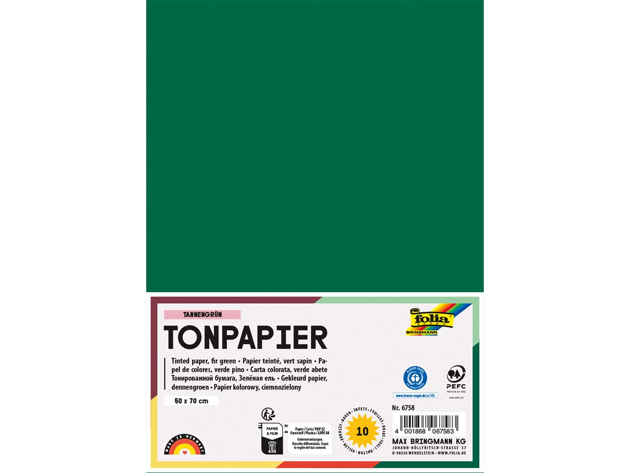 folia Tonpapier, 130 g/m², 50 x 70 cm, 10 Bogen, tannengrün