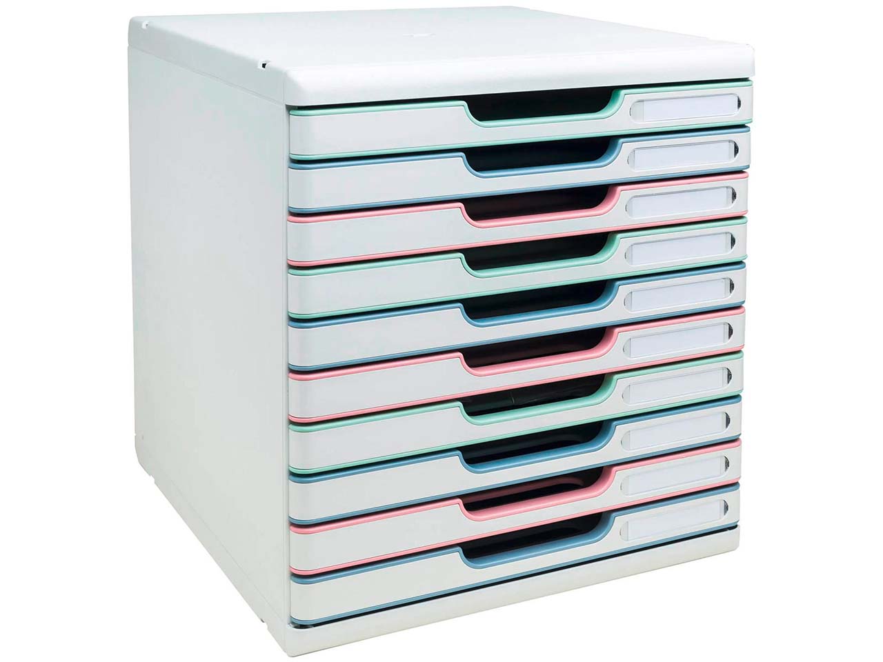 Exacompta Schubladenbox "Modulo AutentiK" DIN A4+, 10 Schubladen fbg sort., Korpus weiß