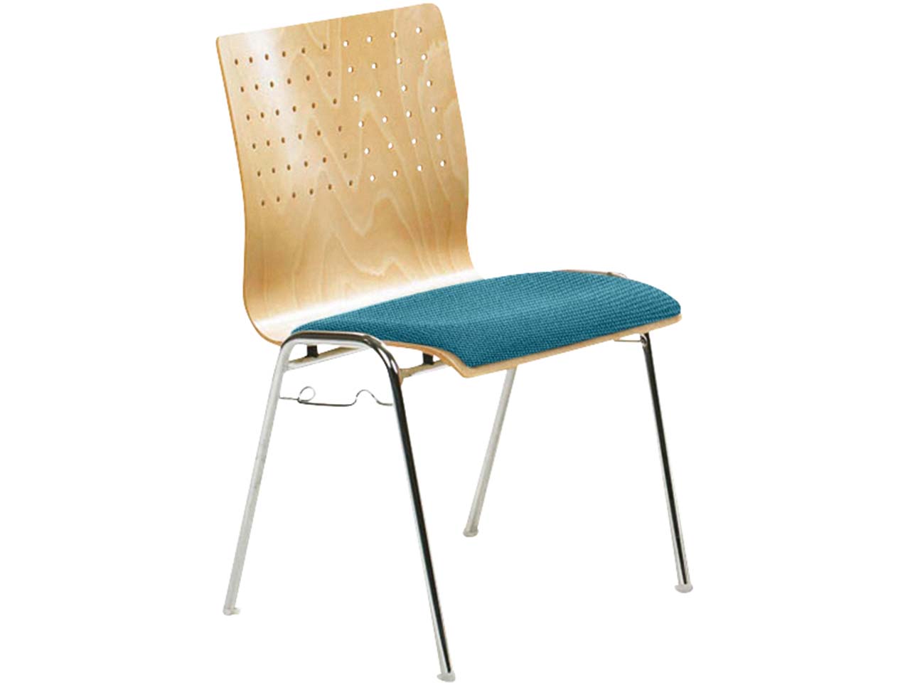 Besucherstuhl "2118" Buche lackiert, Gestell verchromt, Sitz gepolstert türkis