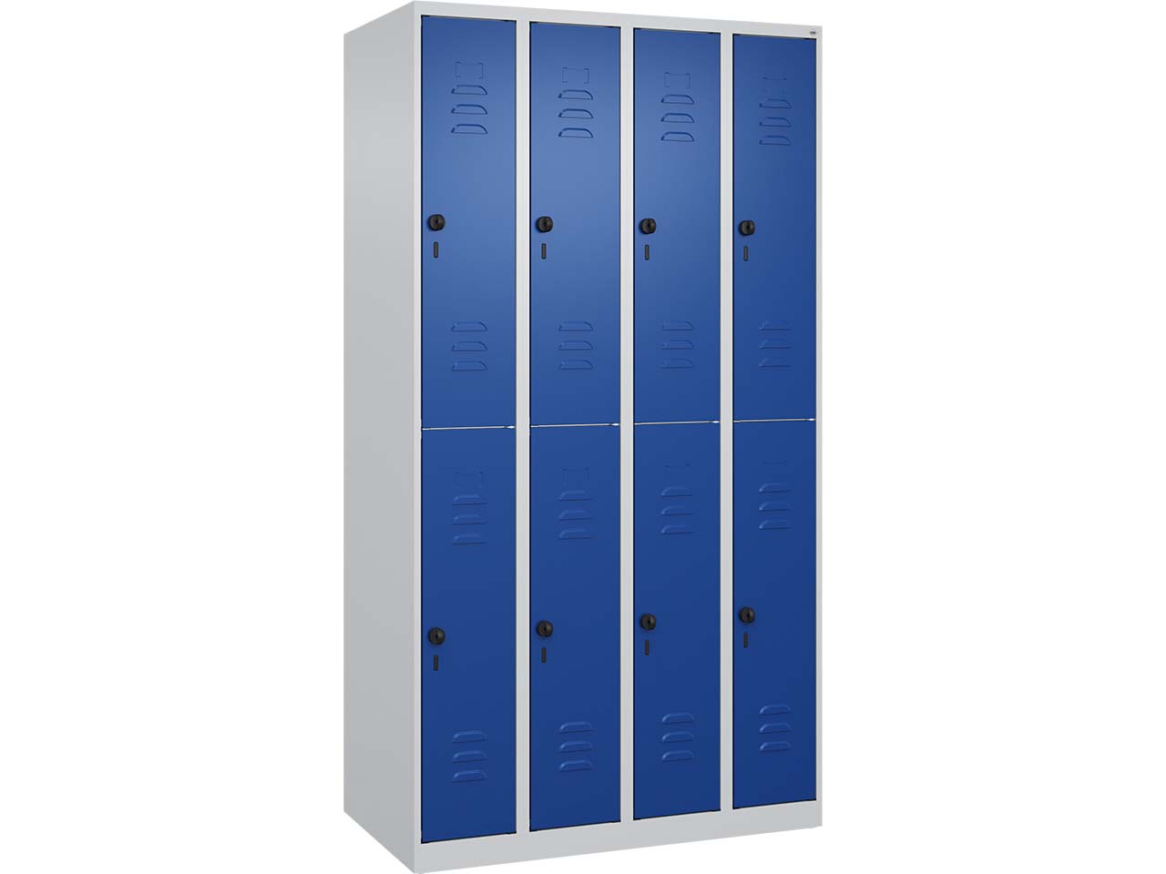 C+P Doppelstock-Spind Classic PLUS, 8 Fächer, 1850x1000x500mm, Lichtgrau/Enzianblau