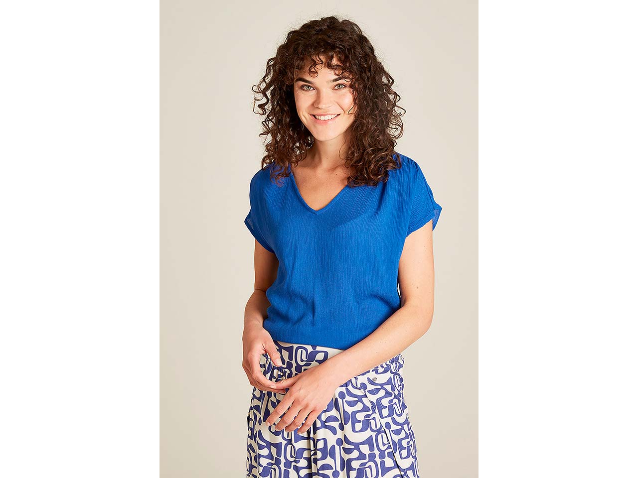tranquillo Damen-T-Shirt mit dezenten Raffungen, dazzling blue, Gr. 36