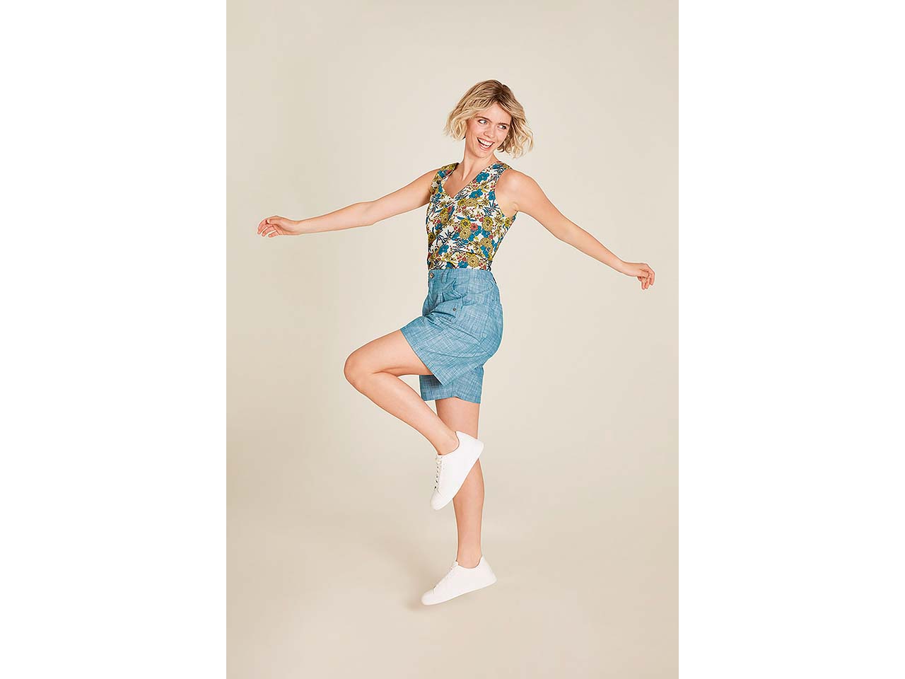 tranquillo Bio-Damen-High-Waist-Short in Leinenoptik, teal, Gr. 36