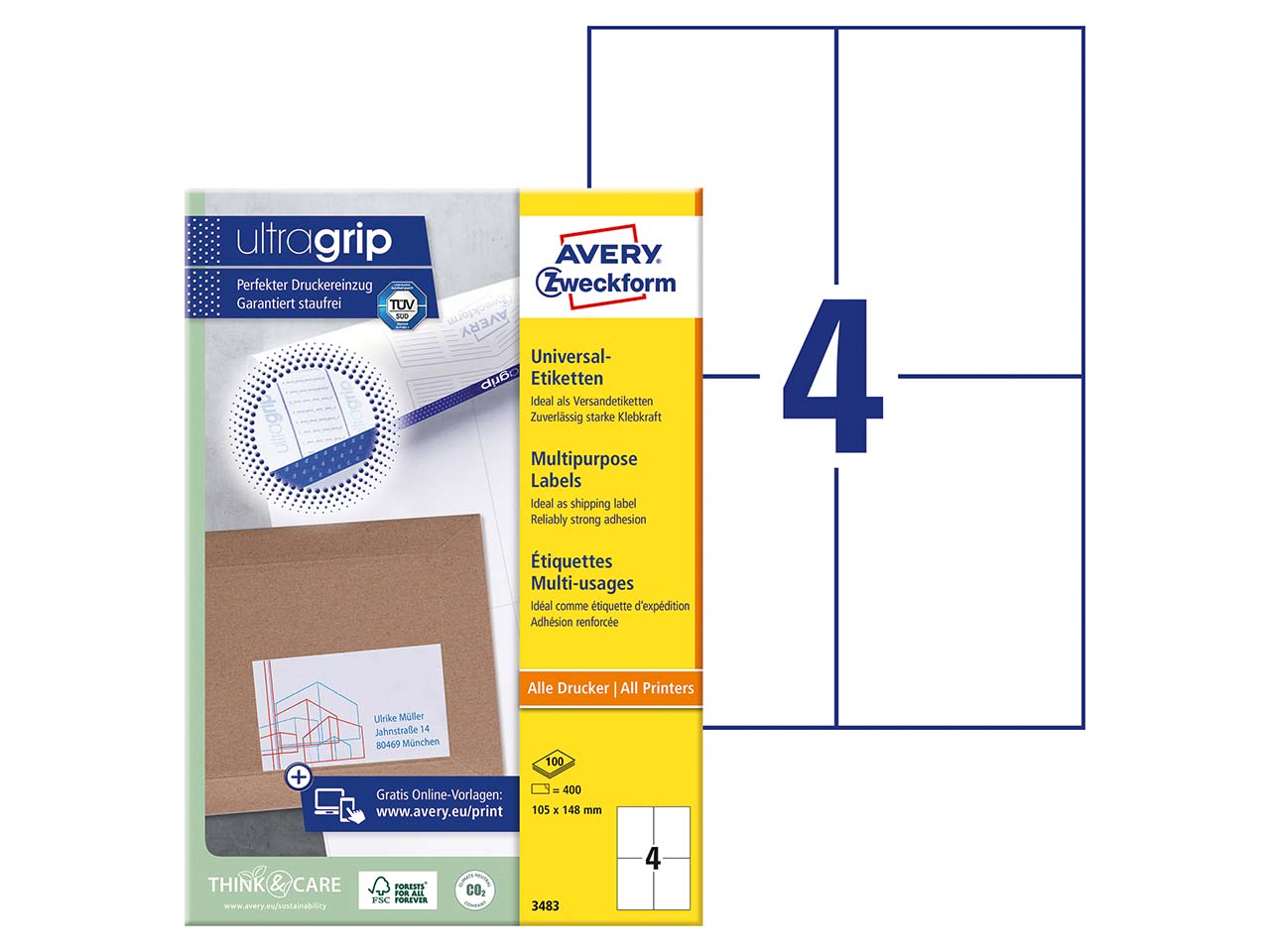 400 Zweckform Etiketten '3483' 105 x 148 mm, A4