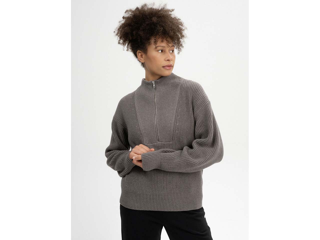 MELA Bio-Damen-Rippstrick Troyer "KIMAYA" mit Stehkragen, bear melange, Gr. L