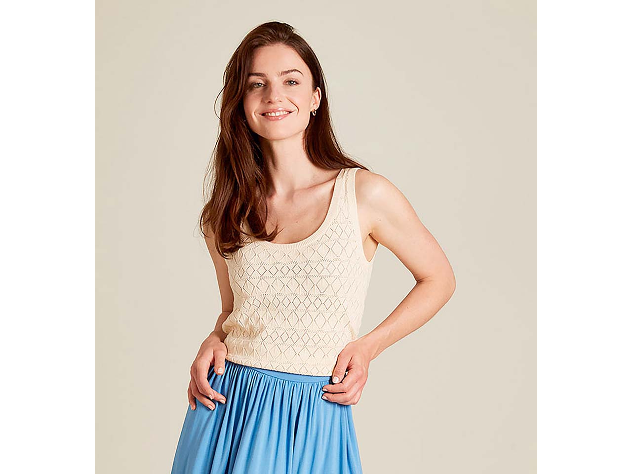 tranquillo Bio-Damen-Strick-Top mit Ajour-Spitze, soft white, Gr. S