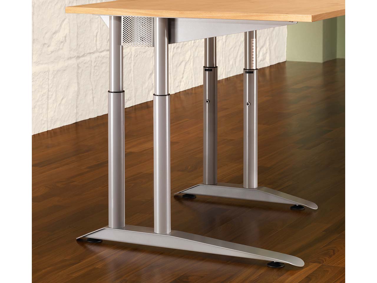 Anbautisch CONTACT "Pure" 160 x 80 cm silber, Buche geölt