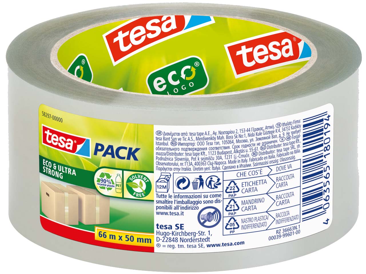 tesa Packband 'tesa pack ultra strong ecoLogo' aus Recyclingkunststoff, 66m x 50mm
