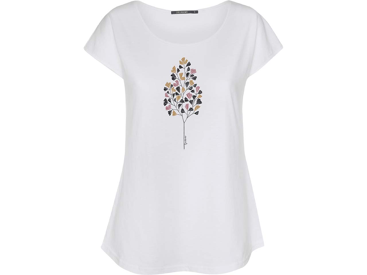 GREENBOMB Bio-Damen-T-Shirt "Fall Leaves" mit Rundhalsausschnitt, white, Gr. XS