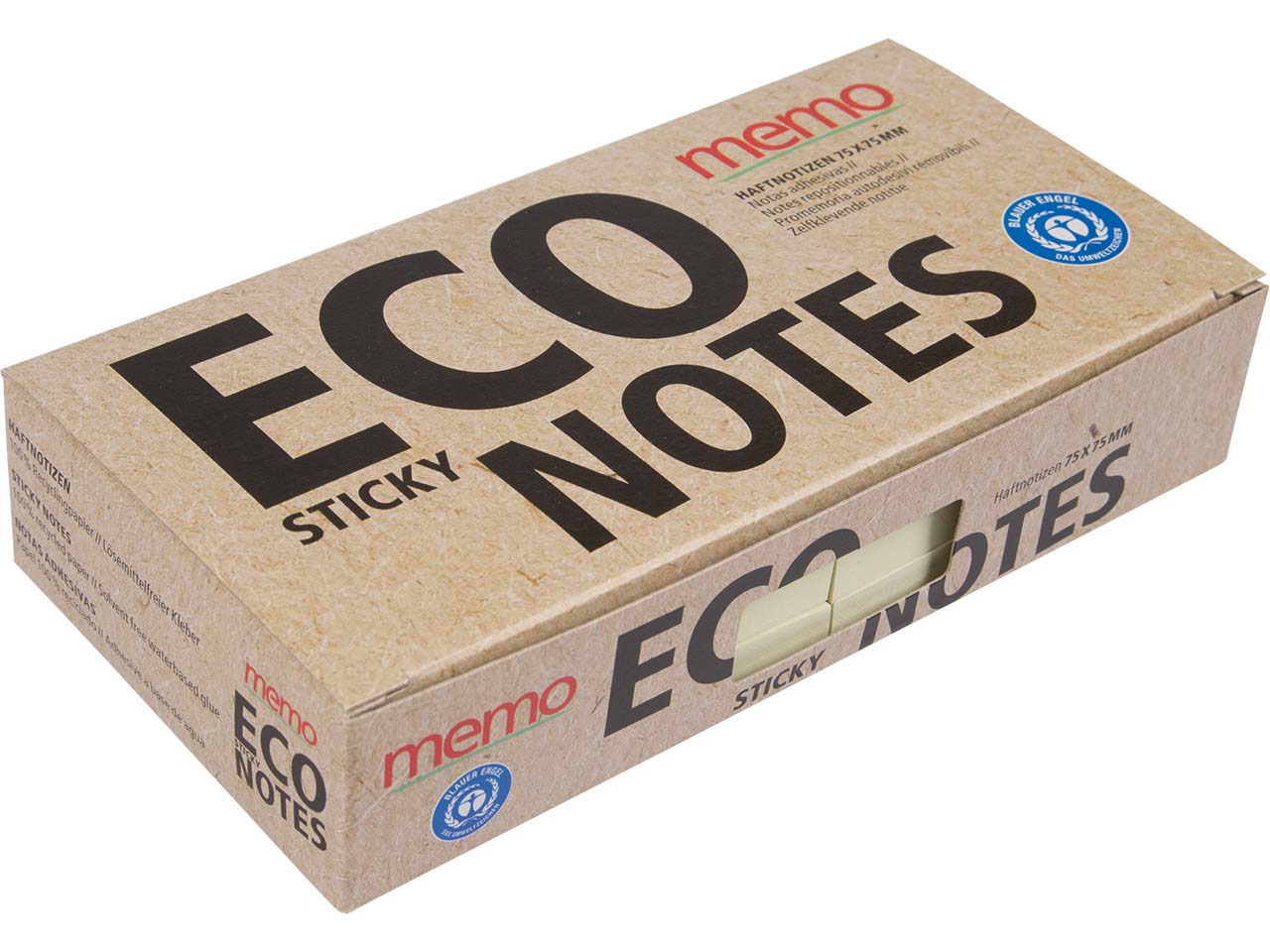 6 memo Recycling-Haftnotizen 100 Blatt 75 x 75 mm, pastellgelb im Recyclingkarton