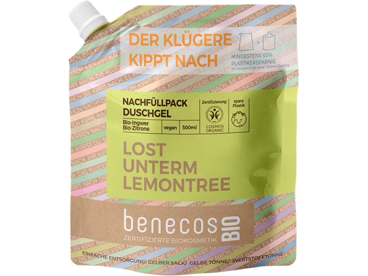 benecos Bio-Duschgel-Nachfüllbeutel mit Bio-Ingwer und Bio-Zitrone, 500 ml