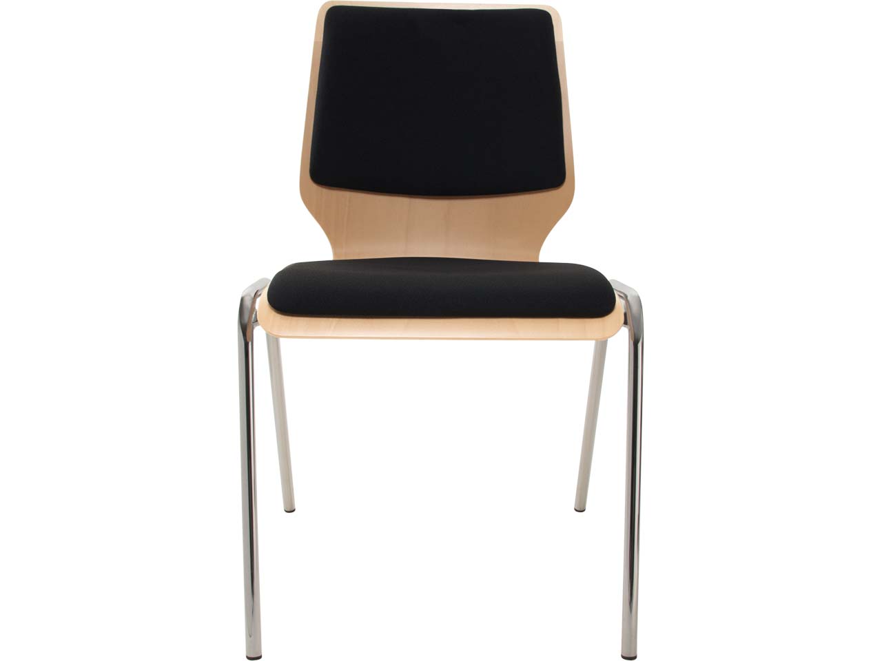 Besucherstuhl "A2" Buche lackiert, Gestell verchromt, Sitz- und Rückenpolster schwarz