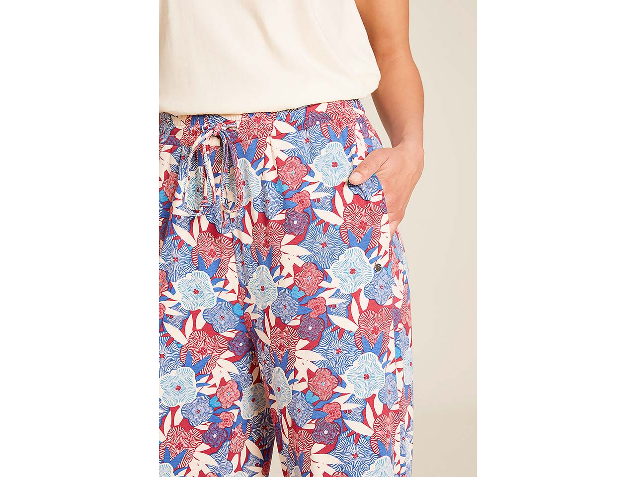 tranquillo Damen-Hose mit Bindebändern, blue bloom, Gr. S