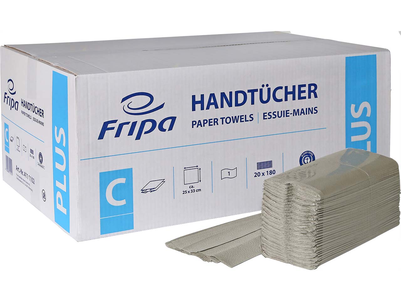 Fripa 3600 Papierhandtücher 25 x 33 cm, 1-lagig, natur, C-Falz