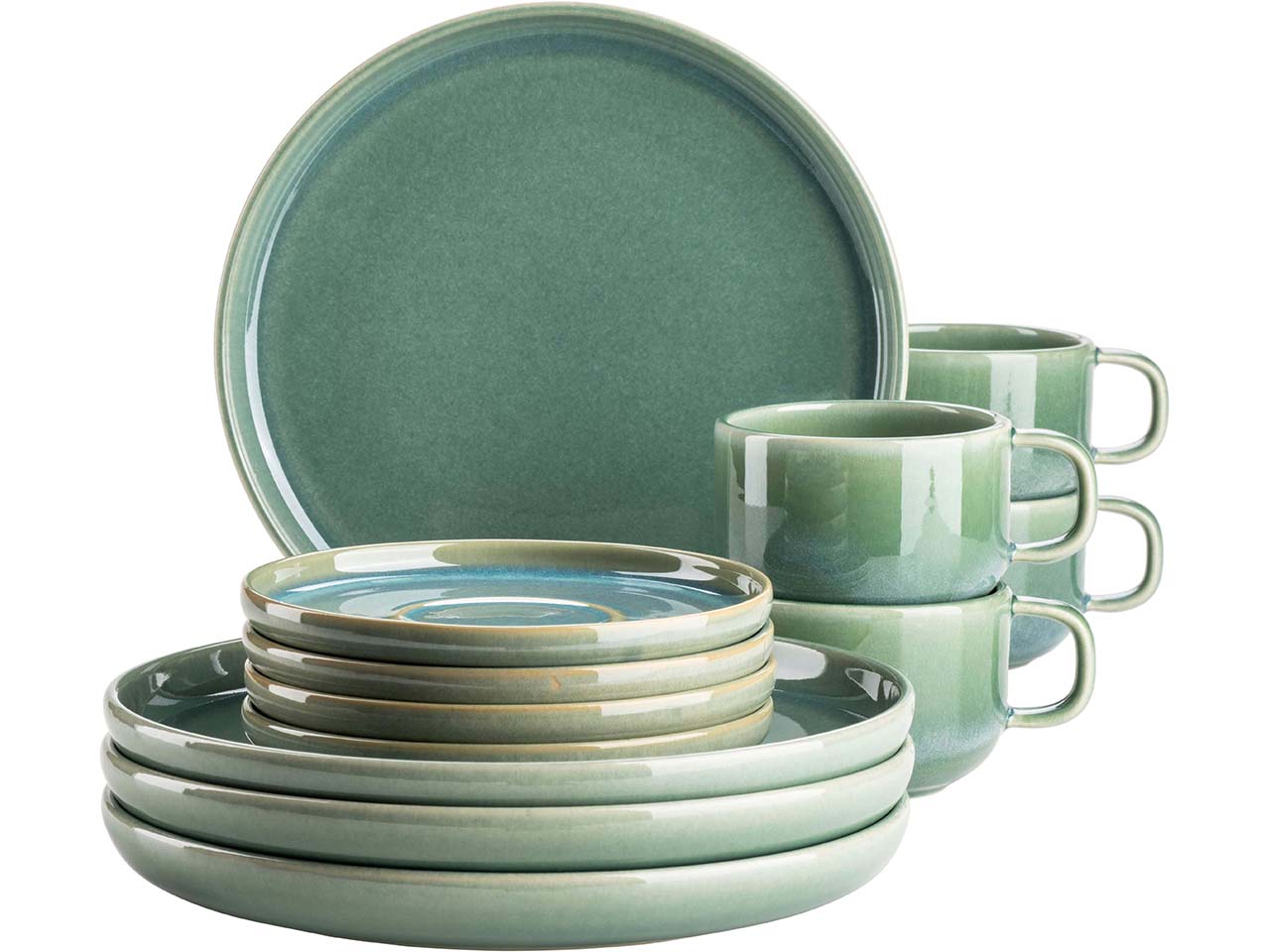 Mäser Kaffeeservice 12-tlg. "Elina Uno" Steinzeug, grün