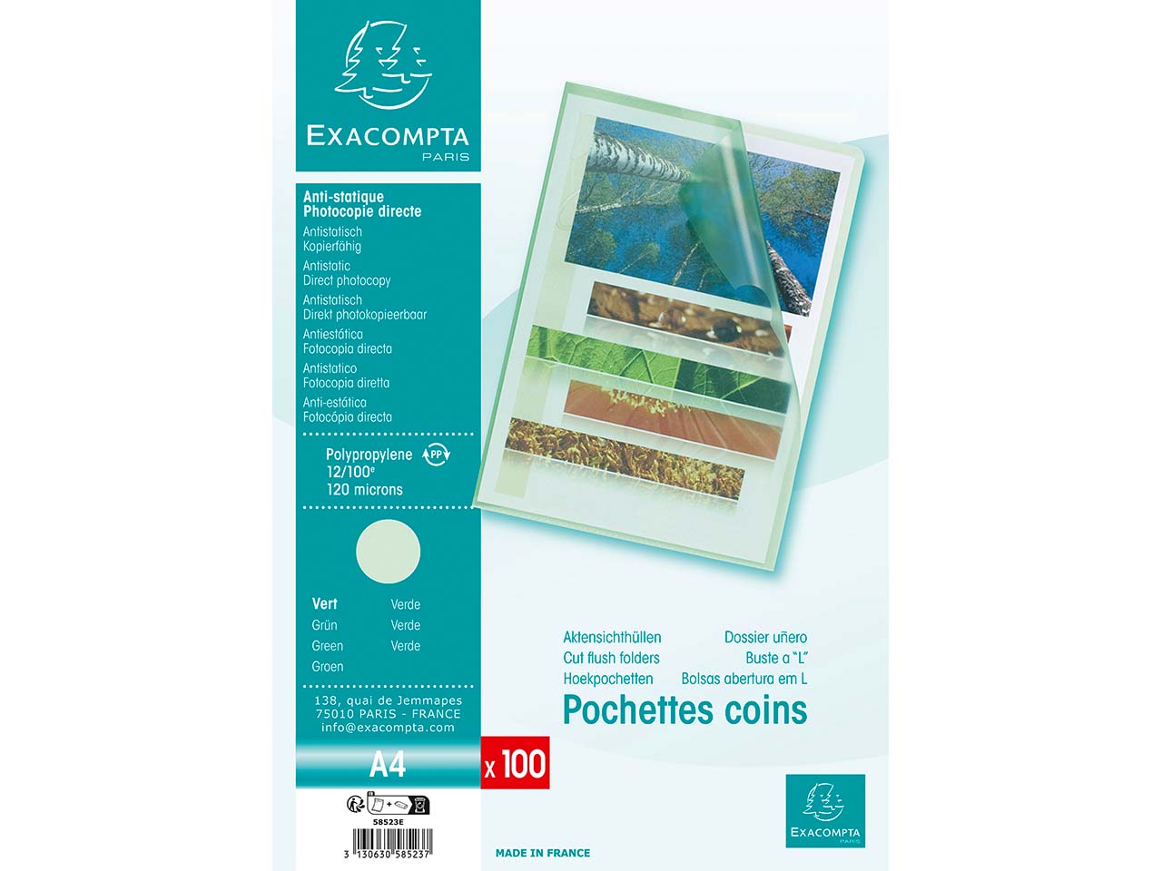 Exacompta Aktensichthüllen genarbt, DIN A4, 120µ, 100 Stk., grün