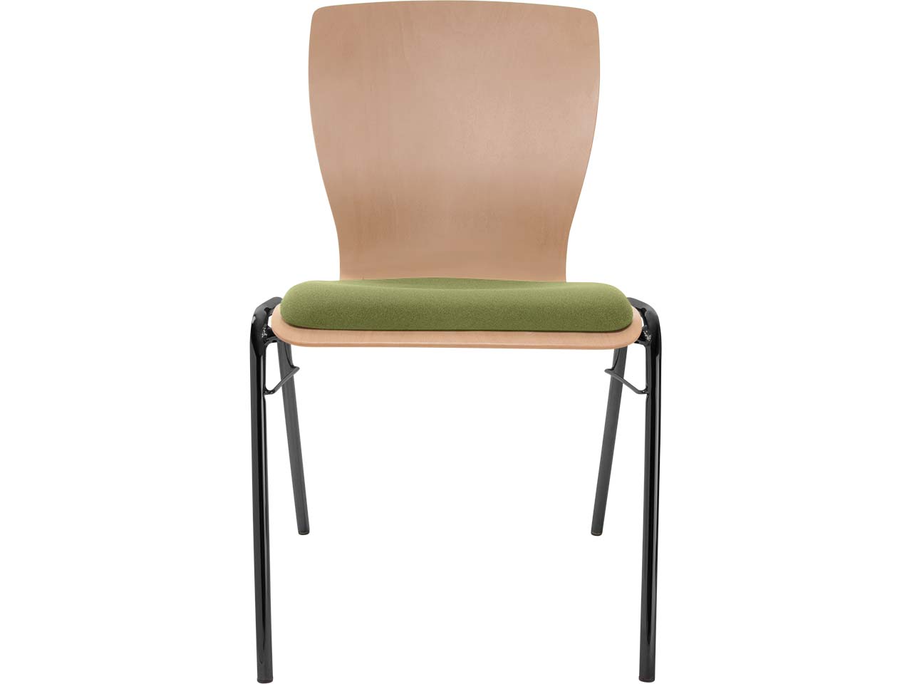 Besucherstuhl "A29" Buche, Gestell schwarz, Steg, Sitzpolster hellgrün