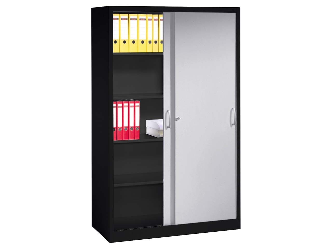 Schiebetürenschrank aus Stahl 120 cm breit anthrazit/alusilber  T 40  H 195