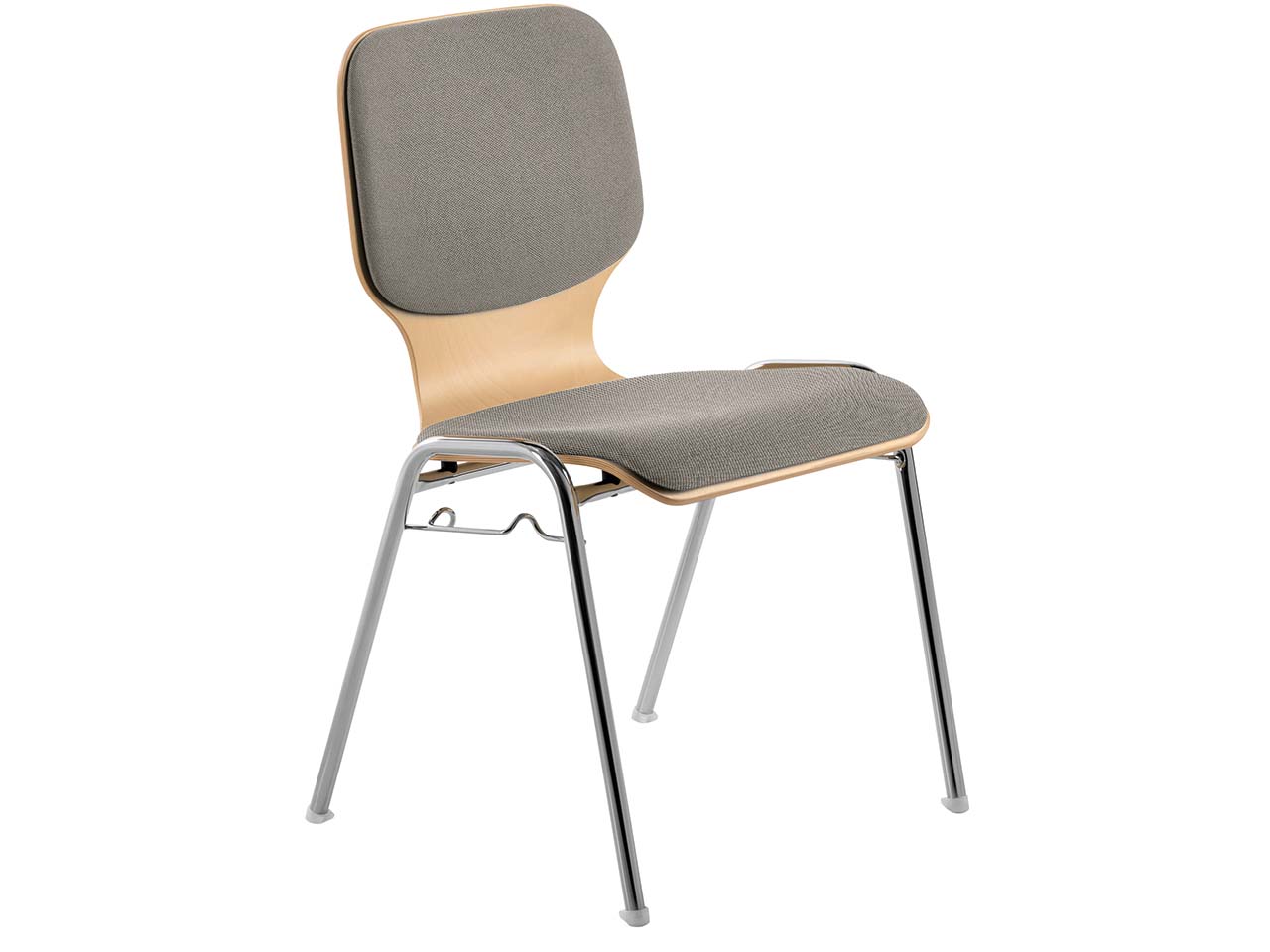 Besucherstuhl "2116" Buche lackiert, Gestell verchromt, Sitz und Rückenpolster beige