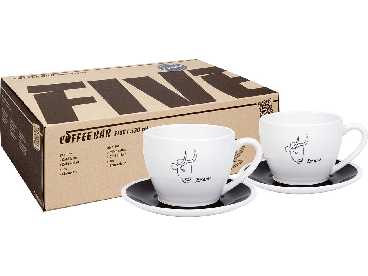 Könitz Milchkaffeetassen 2er-Pack "CB FIVE Picasso Le Taureau" mit Untert., Vol.: 330 ml
