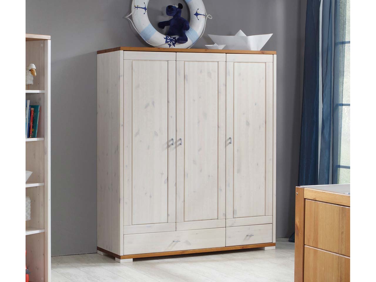 Kleiderschrank "VITA" 3-türig, B147xT52xH178 cm, Kiefer weiß/provence