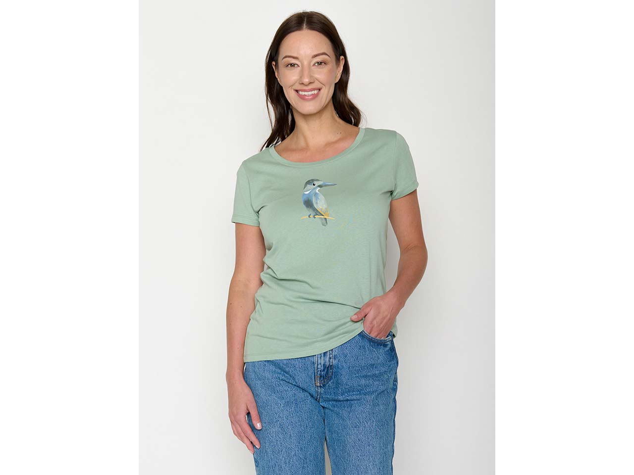 GREENBOMB Bio-Damen-T-Shirt "Bird Look" mit Rundhalsausschnitt, pale green, Gr. S