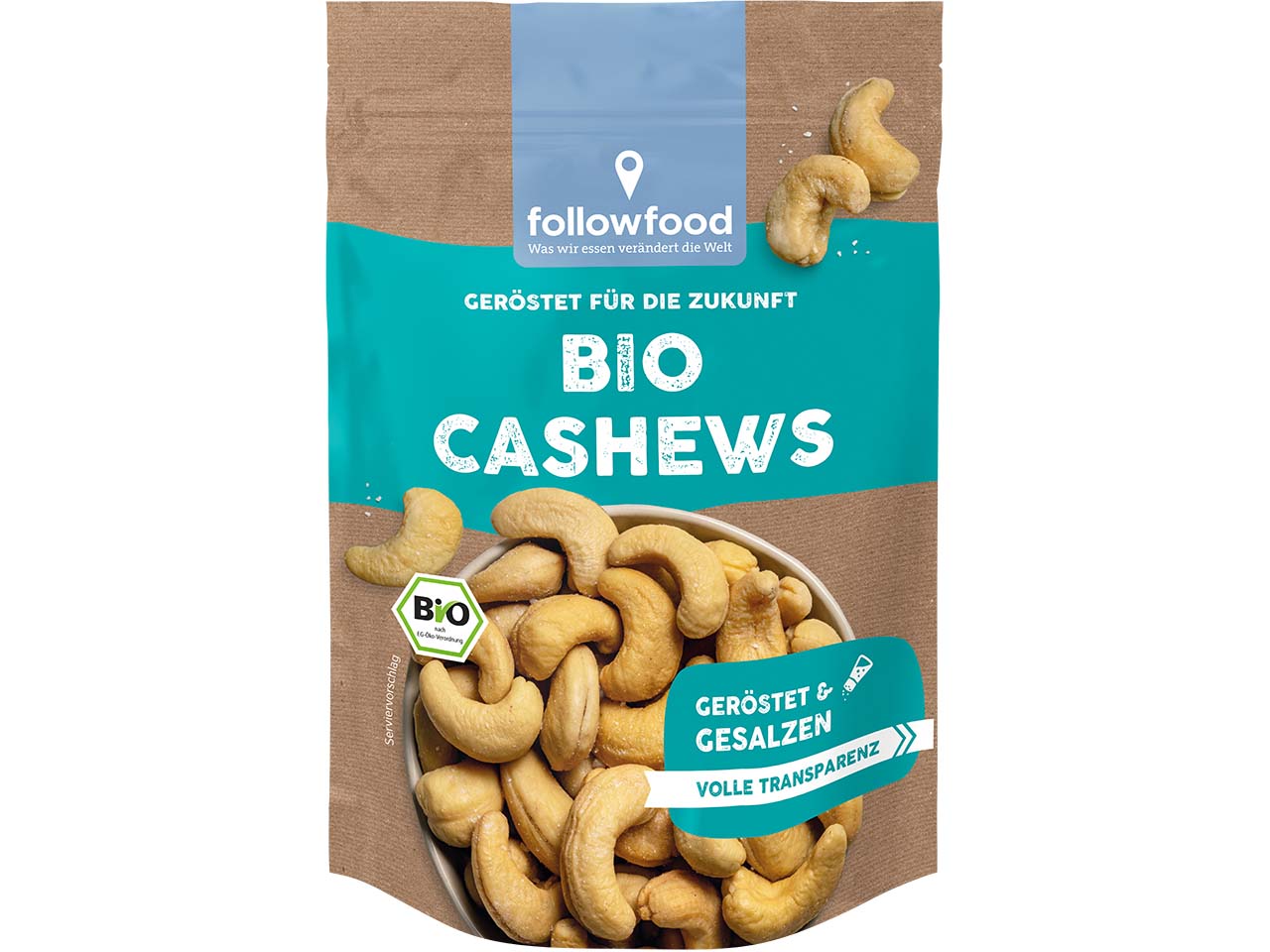 followfood Bio-Cashewkerne, geröstet und gesalzen, 150 g