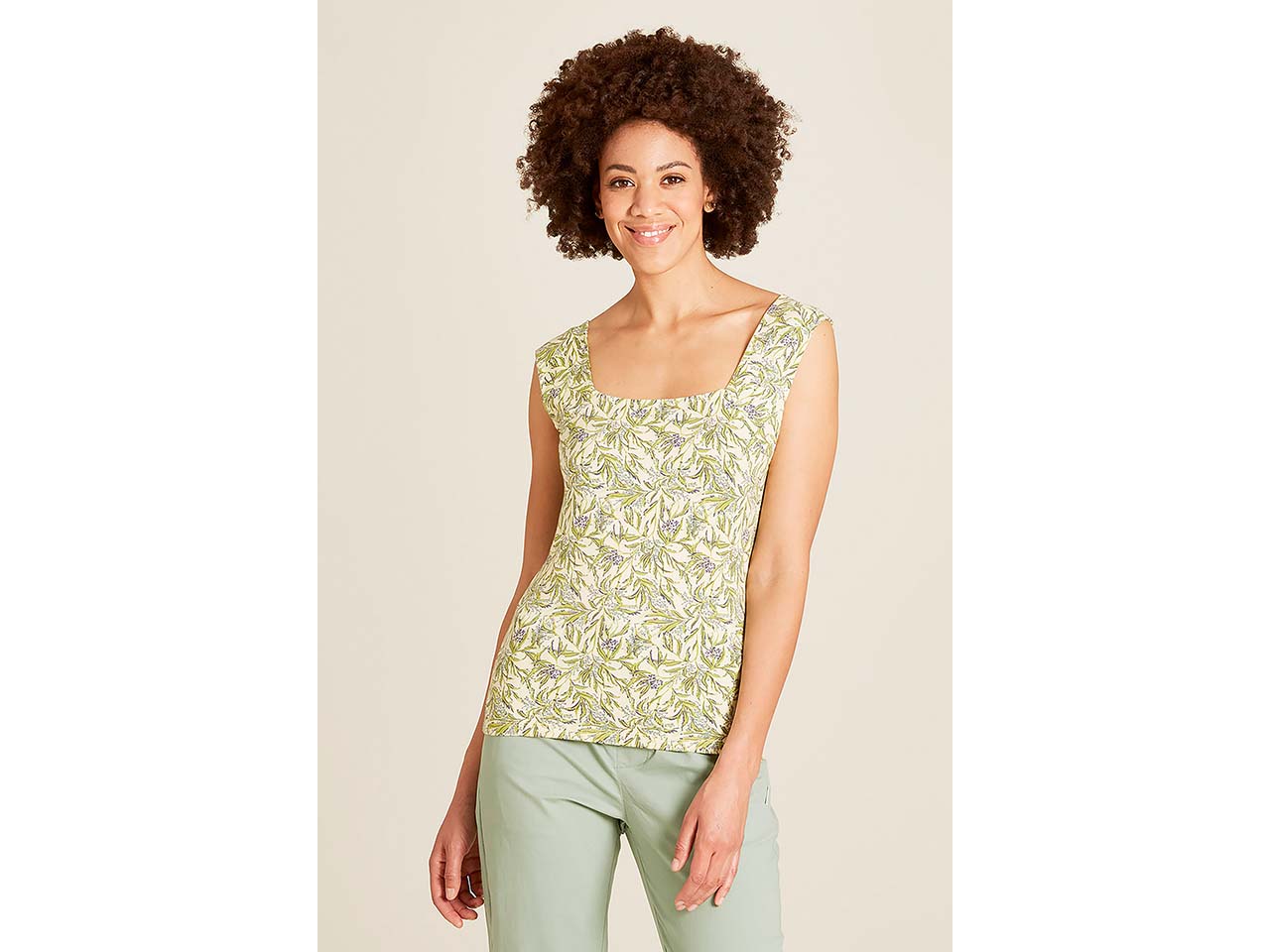 tranquillo Bio-Damen-Top mit Karree-Ausschnitt, summer leafs, Gr. S