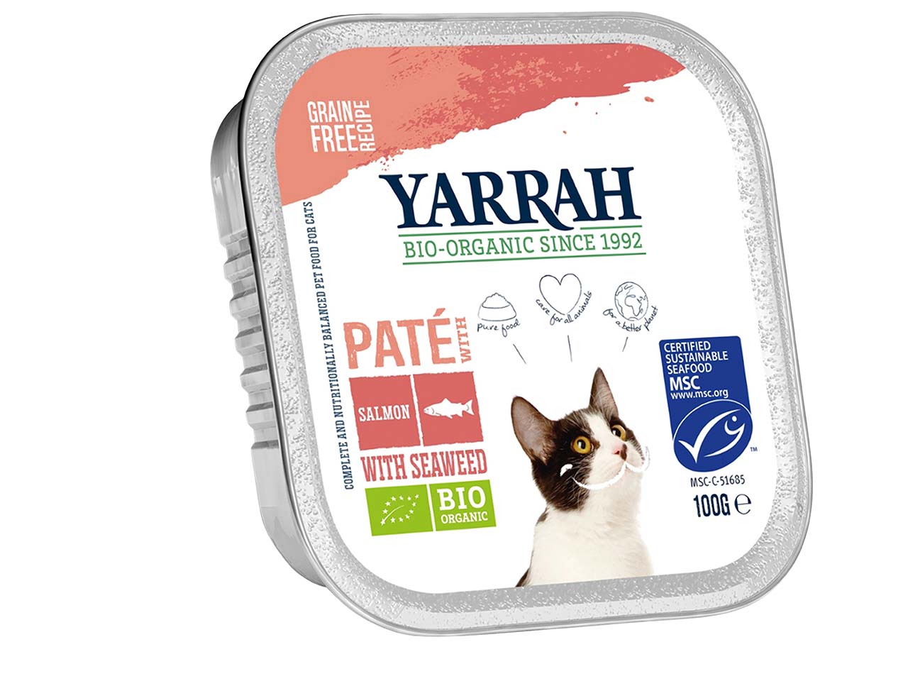 YARRAH Bio-Katzen-Nassfutter, Lachs, getreidefrei, 100 g