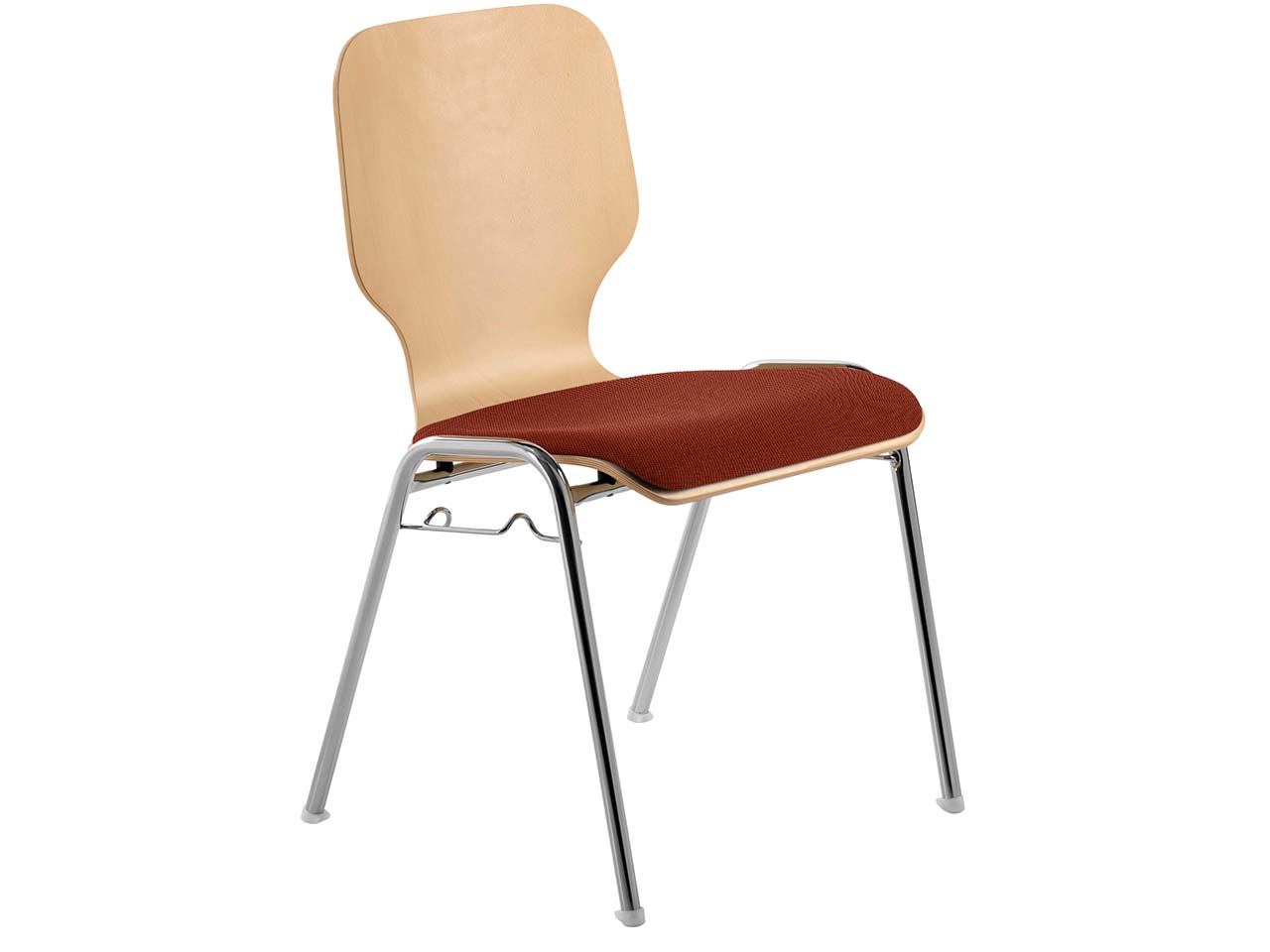 Besucherstuhl "211604" Buche lackiert, Gestell verchromt, Sitzpolster orangenrot
