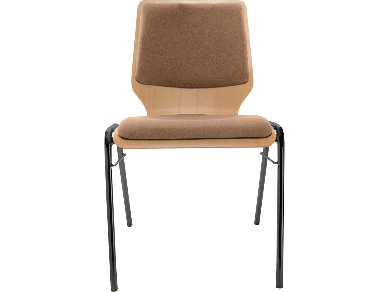 Besucherstuhl "A2" Buche lackiert, Gestell schwarz, Steg, Sitz- und Rückenpolster braun