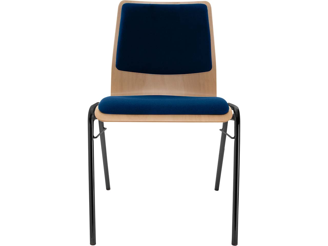 Besucherstuhl "A1" Buche lackiert, Gestell schwarz, Steg, Sitz- und Rückenpolster blau