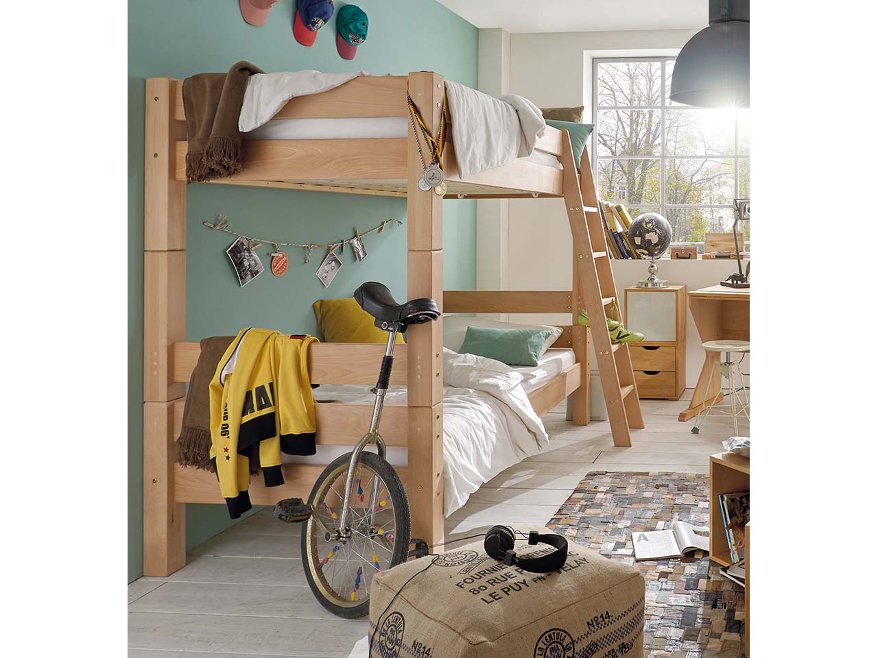 Etagenbett "Tobykids" 2 Betten, 90x200 cm, Buche geölt