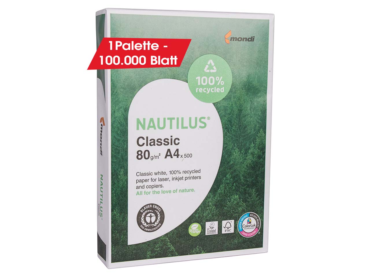 200 x 500 Blatt mondi Recycling-Kopierpapier "Nautilus Classic" DIN A4, 80 g/m²