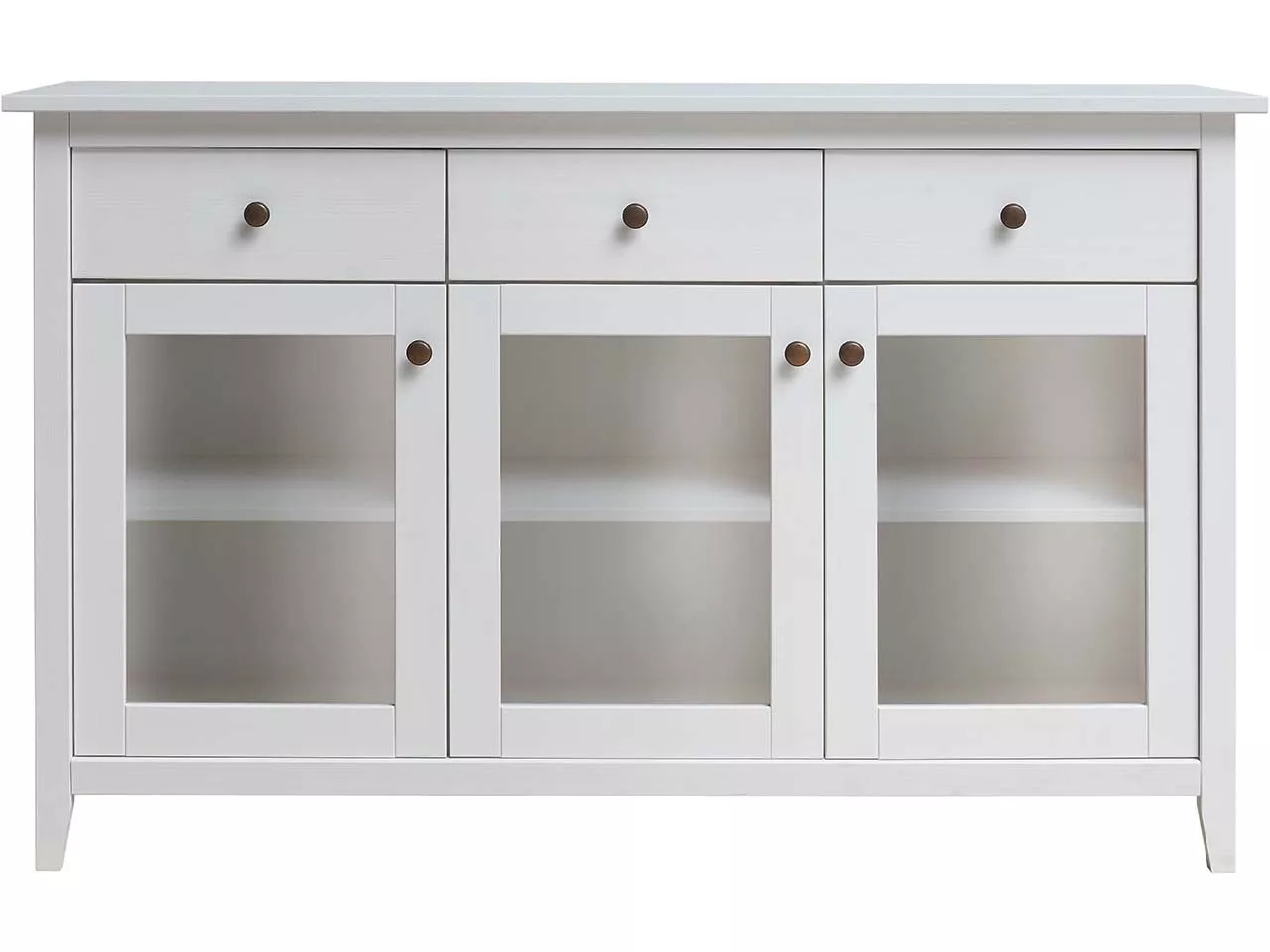 Sideboard "Solvita" mit 3 Glastüren, 3 SL, B 144 x T 40 x H 91 cm, Kiefer weiß