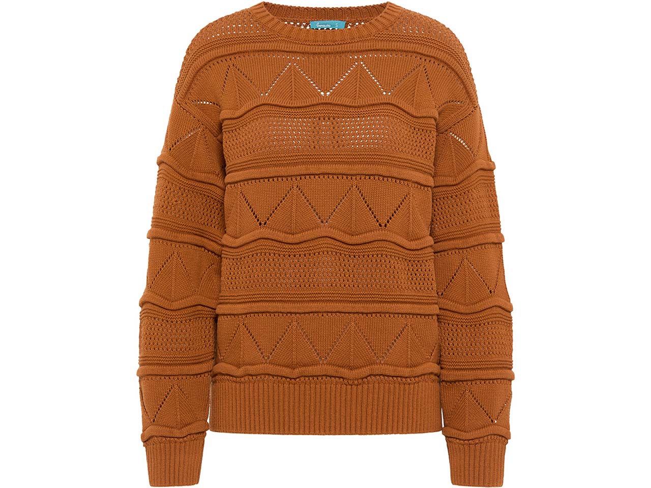 tranquillo Bio-Damen-Strickpullover mit Rundhalsausschnitt, gemustert, caramel, Gr. L