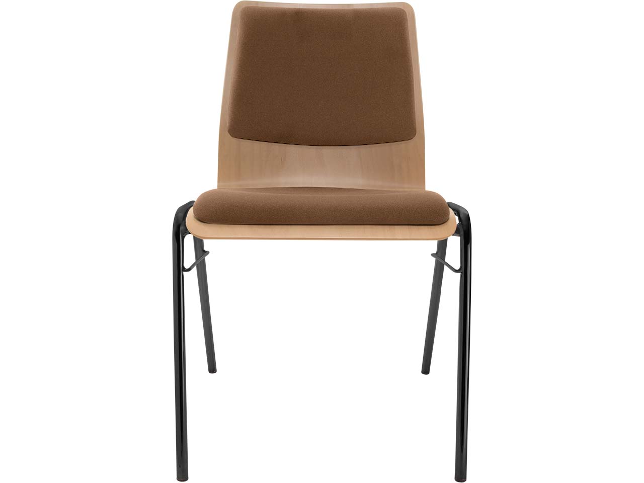 Besucherstuhl "A1" Buche lackiert, Gestell schwarz, Steg, Sitz- und Rückenpolster braun
