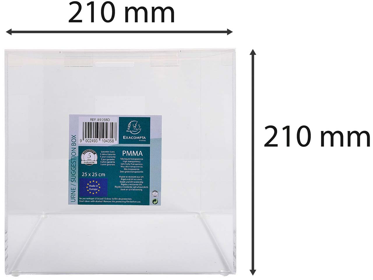 Exacompta Sammelbox "Exacryl" mit abnehmbaren Klappdeckel aus PMMA, 21x21x21cm Exacompta Sammelbox "Exacryl" mit abnehmbaren Klappdeckel aus PMMA, 21x21x21cm