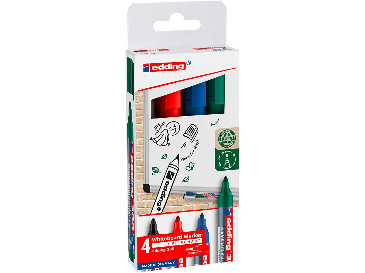 4er Set edding Whiteboardmarker "360" Rundspitze, farbig sortiert