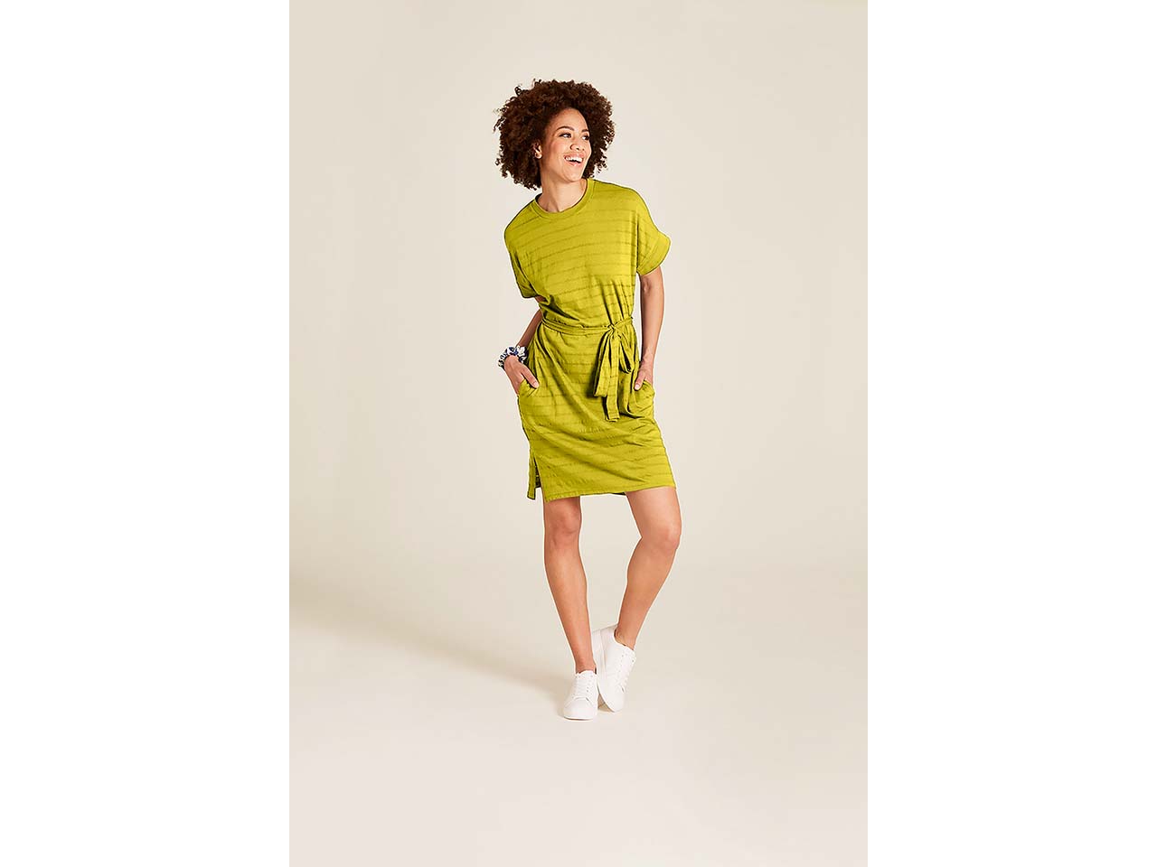 tranquillo Bio-Damen-Mini-Kleid aus Ajour-Jersey mit Taschen, pear, Gr. S
