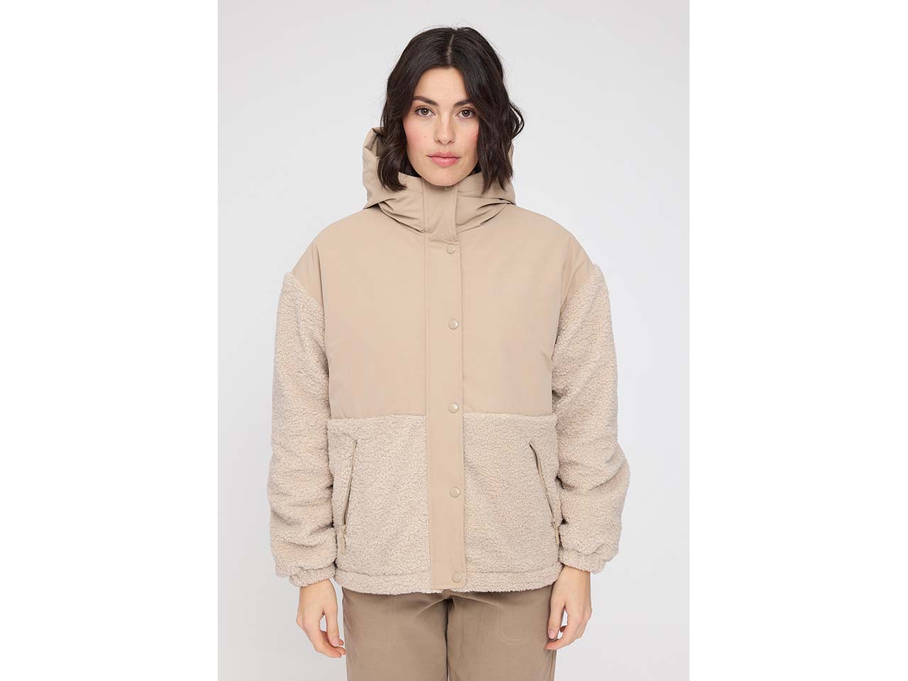 MAZINE Damen-Winterjacke 'Fabric Blocking' mit Reißverschlusstaschen, oat/natural, Gr. M