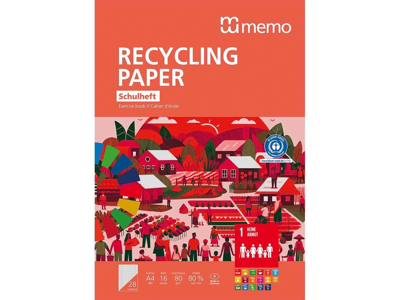 memo Schulheft A4 Nr. 28 kar. 5mm m. 2 Rändern