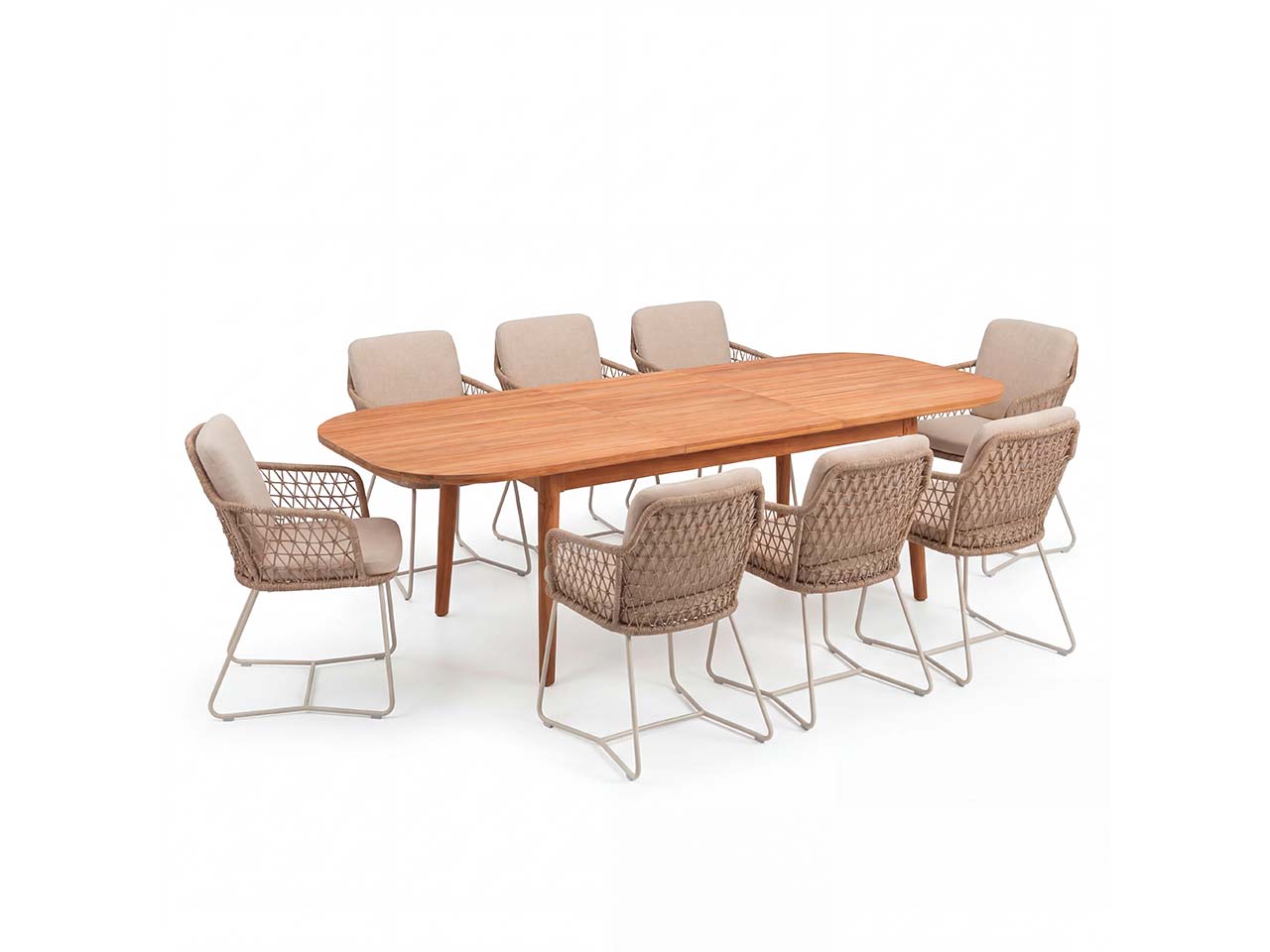 Gartenmöbel-Set "Madera & Ravello" 9-tlg. 1 Tisch 180/240 x 100 cm, 8 Sessel, teak/sand