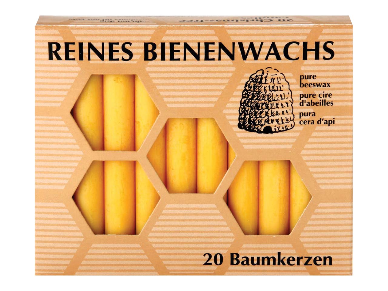 20 Hahn Baumkerzen aus Bienenwachs im Geschenkkarton
