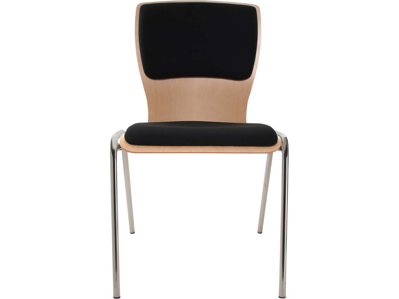 Besucherstuhl "A29" Buche lackiert, Gestell verchromt, Sitz- und Rückenpolster schwarz