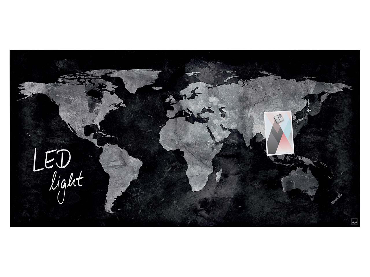 Sigel Glas-Magnettafel 'artverum' mit LED-Beleuchtung, Weltkarte, 91 x 46 cm